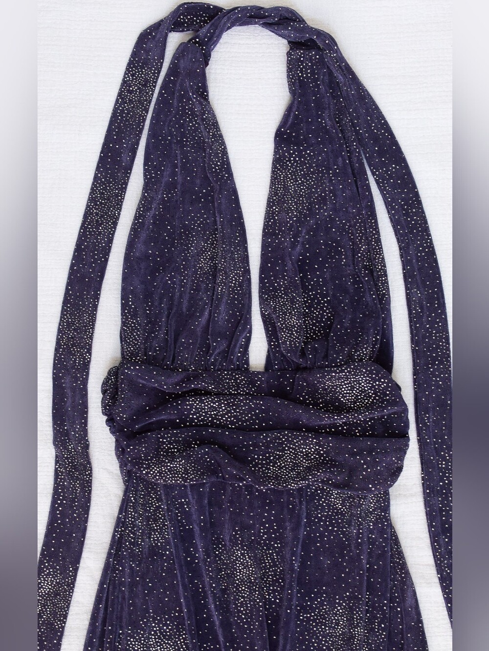 Lucy in the Sky Petra Shimmer Halter Maxi Dress Thigh Slits Purple Size S Formal - Picture 4 of 10